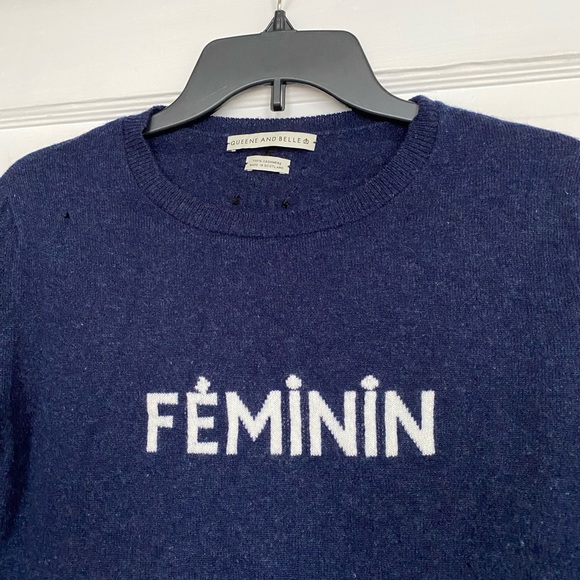 QUEENE AND BELLE 100% CASHMERE NAVY BLUE SWEATER FEMININ Large - Picture 4 of 10